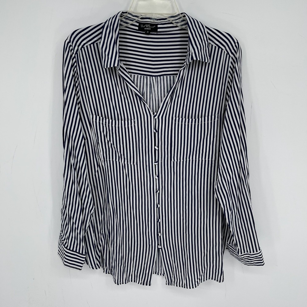 Velvet Heart Women's Blue Striped Pocket Button Front Top Shirt Plus Size 2X